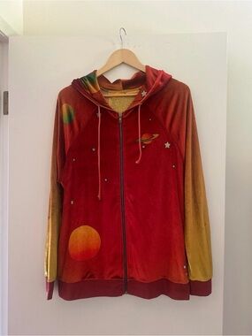Aviator Nation Red & Gold Planet-Print Zip Hoodie